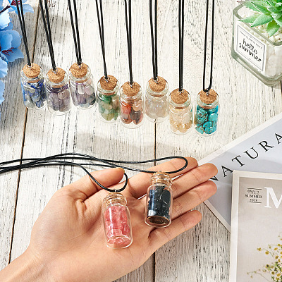 Natural & Synthetic Gemstone Chip and Glass Bottle Pendant Necklaces NJEW-TAC0016-1