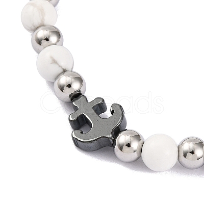 Natural Howlite & Synthetic Magnetic Hematite Anchor Beaded Bracelet BJEW-P339-01P-07-1