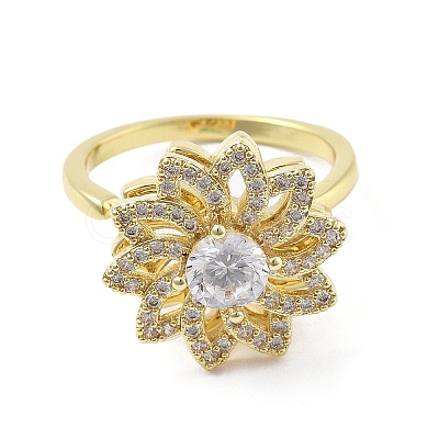 Sunflower Rotatable Open Cuff Rings for Women RJEW-S402-09G-1