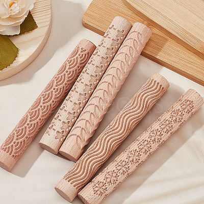 5Pcs 5 Style Wooden Rolling Pin DIY-GF0004-95-1