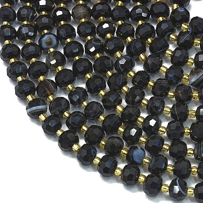 Natural Dyed & Heated Banded Black Agate Beads Strands G-K389-E51-01-1
