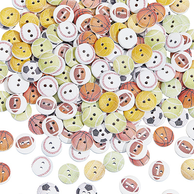 2 Bags 2-Hole Printed Wooden Buttons BUTT-SP0001-21-1