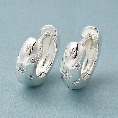 Clear Cubic Zirconia Star Hoop Earrings EJEW-C022-01S-1