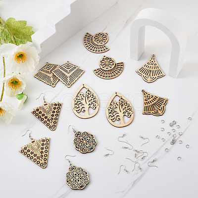 DIY 30 Pairs Natural Wooden Earring Making Kits DIY-TA0003-36P-1
