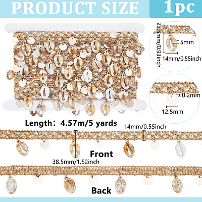 5 Yards Polyester Thread & Plastic Shell Beaded Trim Ribbon OCOR-PH0007-74B-1