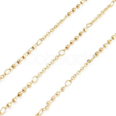 Brass Cube Beaded Link Chains CHC-M025-63G-1