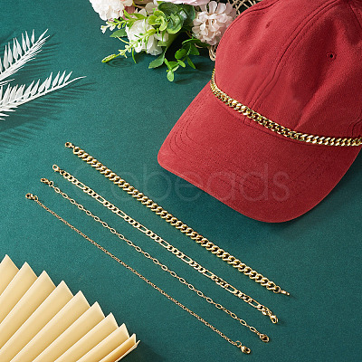 4Pcs 4 Styles Brass Paperclip & Cuban Link 7 Curb Chains AJEW-TAC00042-1