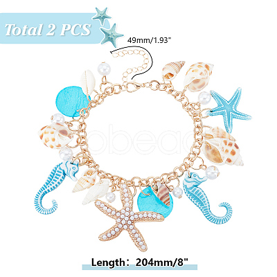 2Pcs Alloy Rolo Chain Charm Bracelets for Women BJEW-HY0001-04-1