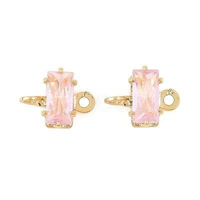Brass Pave Cubic Zirconia Rectangle Connector Charms KK-P347-06G-02-1