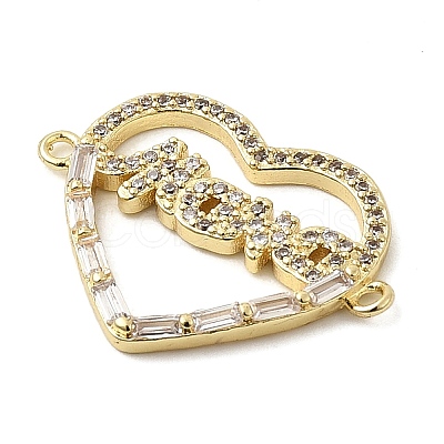 Heart Brass Micro Pave Clear Cubic Zirconia Connector Charmss KK-CJC0013-14D-G-RS-1