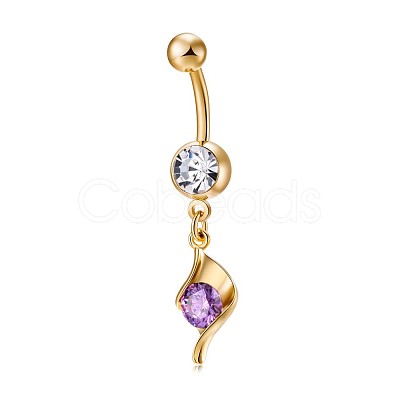 Brass Cubic Zirconia Navel Ring AJEW-EE0004-28D-1