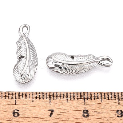 304 Stainless Steel Feather Pendants STAS-T067-48P-1