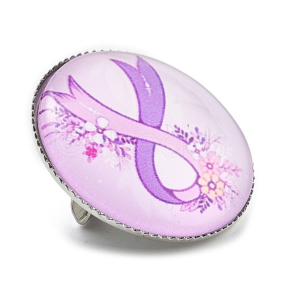 Breast Cancer Awareness Ribbon Glass Brooches JEWB-L019-01H-1