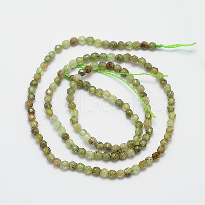 Faceted Natural Green Garnet Round Bead Strands G-I156-03-1