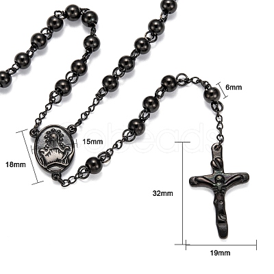 Men's Rosary Bead Necklace with Crucifix Cross NJEW-I011-6mm-04-1