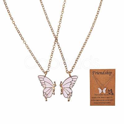 2Pcs Iron Matching Butterfly Pendant Necklaces for Mother Daughter Friends JN1034A-1-1