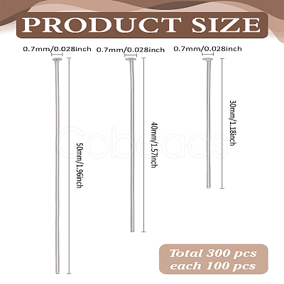 600Pcs 3 Styles 304 Stainless Steel Flat Head Pins STAS-LP0002-20-1
