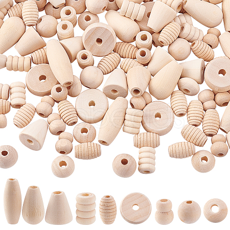 2 Bags Natural Unfinished Wood Beads Set WOOD-PH0001-89-1