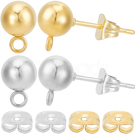 40Pcs 2 Styles 304 Stainless Steel Round Ball Post Stud Earring Findings STAS-BBC0004-79-1