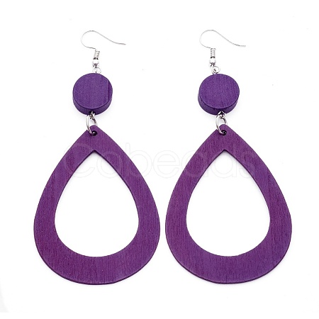 Trendy Teardrop Wood Dangle Earrings EJEW-F0090-07C-1