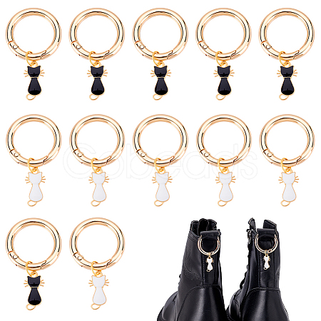 12Pcs 2 Styles Alloy Black and White Enamel Cat Shaped Shoes Charms HJEW-GA00040-1