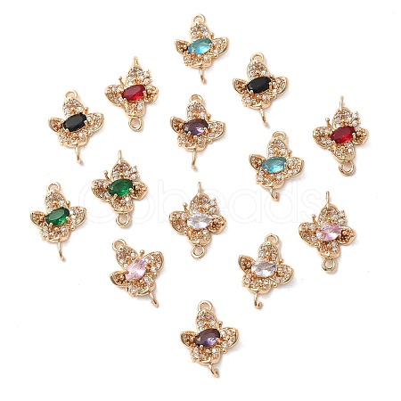 Brass Micro Pave Cubic Zirconia Connector Charms KK-Z103-10KCG-01-1