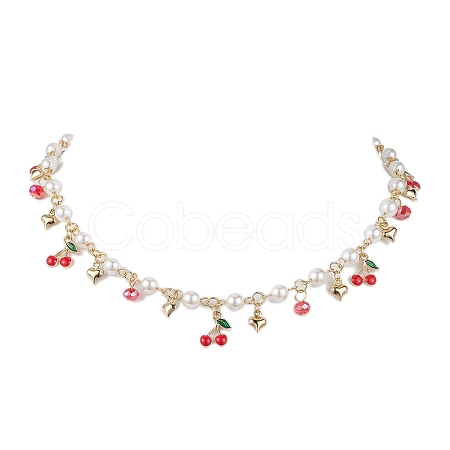 Glass Beads & Pearl Beaded Bib Necklaces NJEW-JN04633-1