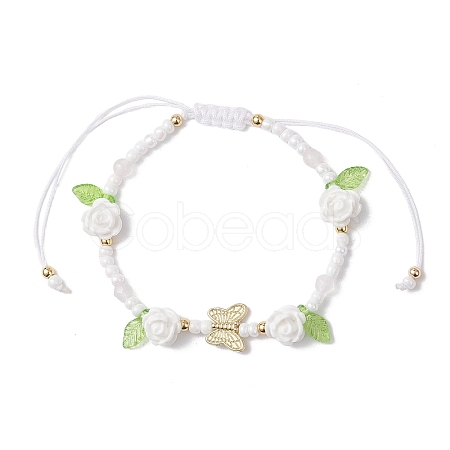 Glass Seed Bead and Resin Braided Bead Bracelets for Women BJEW-MZ00237-04-1