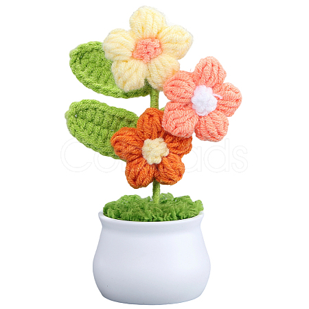 1Pc Hand Knitted Potted Plants Crochet Flower DJEW-SC0001-15C-1