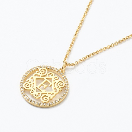 Brass Micro Pave Clear Cubic Zirconia Pendant Necklaces NJEW-J059-01E-1