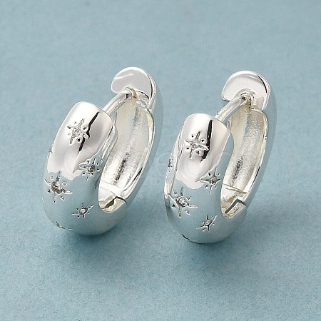Clear Cubic Zirconia Star Hoop Earrings EJEW-C022-01S-1
