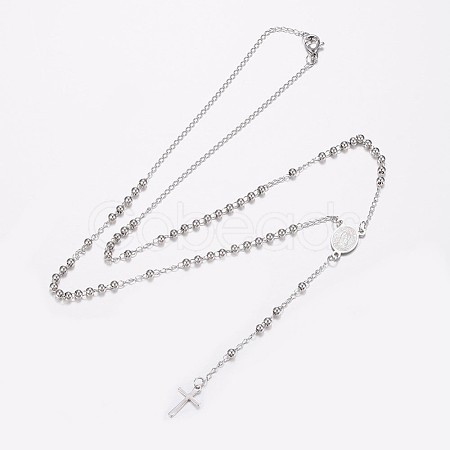 Non-Tarnish 304 Stainless Steel Rosary Bead Necklaces NJEW-I205-14P-1