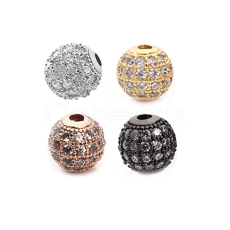 CZ Brass Micro Pave Grade AAA Clear Color Cubic Zirconia Round Beads KK-O065-6mm-05-NR-1