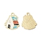 Alloy Enamel Pendants, House Charm, Golden, Cyan, 19.5x17x1.4mm, Hole: 2mm