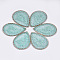 Polyester Woven Big Pendant Decorations, with Iron Findings, Teardrop with Flower, Light Gold, Aquamarine, 53~54.5x37.5x2mm