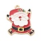 Christmas Theme Alloy Enamel Pendants, Light Gold, Santa Claus, 28x25x1.5mm, Hole: 1.6mm