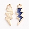 Alloy Enamel Pendants, Lightning, Light Gold, Marine Blue, 20.5x7.5x1.5mm, Hole: 2mm