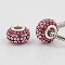 Resin Rhinestone European Beads, Grade A, with Brass Double Cores, Silver Color Plated, Rondelle, Rose, 15x9mm, Hole: 5mm