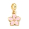 Rack Plating Alloy Enamel Flower European Dangle Charms, Large Hole Pendants, Golden, Pink, 28mm, Hole: 4.6mm, Flower: 17.5x15x2mm