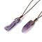 Natural Amethyst Nugget Pendant Necklace with Waxed Cord for Women, 33.86~38.98 inch(86~99cm)