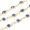 Handmade Evil Eye Lampwork Link Chains, Soldered, with Brass Findings, with Spool, Long-Lasting Plated, Flat Round, Golden, Blue, 10x4.5x2mm, Hole: 1.5mm, about 32.8 Feet(10m)/roll