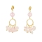 Golden Brass Ring Chandelier Earrings, Natural Rose Quartz Chips Drop Earrings, 46~48mm