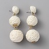 Raffia Grass Round Ball Dangle Stud Earrings EJEW-WH0009-73B-1