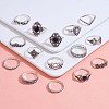15Pcs 15 Style Crystal Rhinestone Rhombus & Lotus & Crown Finger Rings Set JR940A-4