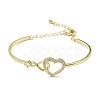 Infinity Heart Brass with Clear Cubic Zirconia Cuff Bangle with Safety Chains BJEW-L683-02G-1