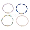 Brass Micro Pave Clear Cubic Zirconia Cross & Natural Pearl & White Jade Rondelle Beads Stretch Bracelets for Women BJEW-JB13114-2