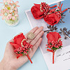 CRASPIRE 8Pcs Cloth Rose Flower Boutonniere Brooch with Rhinestone AJEW-CP0001-79B-3