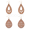 2 Pairs 2 Style Natural Wood Hollow Out Teardrop Dangle Earrings EJEW-AN0001-54-1