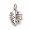 Brass Micro Pave Clear Cubic Zirconia Leaf Charms ZIRC-F132-62P-2