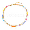Colorful Glass Seed Beaded Initial Pendant Double Layer Necklaces QS3881-15-1